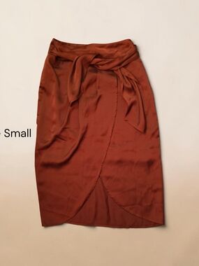 Women's Rust Tie-Waist Wrap Midi Silk Skirt- Express